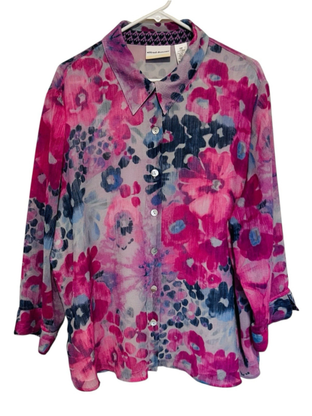 Alfred Dunner Floral Tunic Top Women’s 2X Blue Pink Purple Button Up Lightweight